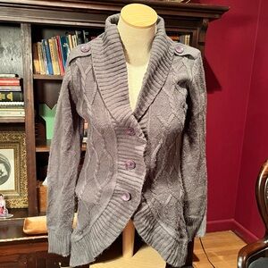 Women’s Grey Shawl Collar Cable Knit Cardigan Size Large Twilight Core